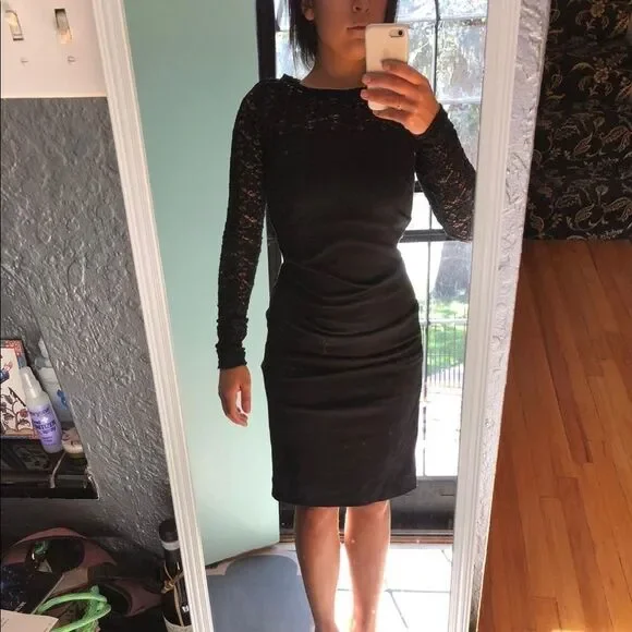 Nicole Miller Dresses | Nicole Miller Black Long Sleeve Dress With Lace Detailing Slight Ruching Size M | Color: Black | Size: M | Yanakoskina's Nicole Miller Dresses | Nicole Miller Black Long Sleeve Dress With Lace Detailing Slight Ruching Size M | Color: Black | Size: M | Yanakoskina's
